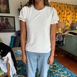 Les Amis Eyelet Ruffle Sleeve Top